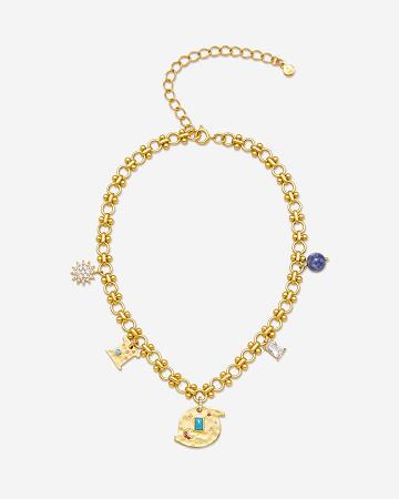 Bijoux JW PEI Cosmos Round Multi Charm Necklace Women Doré Turquoise | FR1107KI
