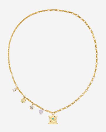 Bijoux JW PEI Cosmos Square Multi Charm Necklace Women Doré Turquoise Multicolore Violette | FR1105HK