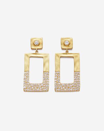 Bijoux JW PEI Geometrical Openwork Rectangle Earrings Women Doré Blanche | FR1089MA