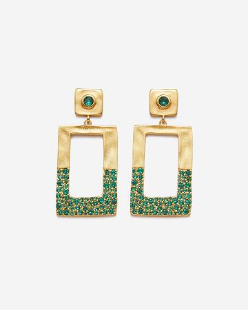 Bijoux JW PEI Geometrical Openwork Rectangle Earrings Women Doré Vert | FR1090QZ