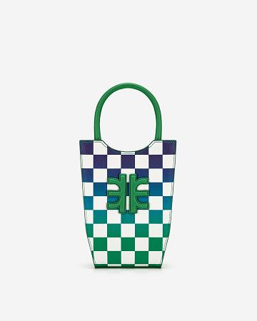 Sac Mobile JW PEI FEI Gradient Checkerboard Women Vert Bleu | FR1345CE