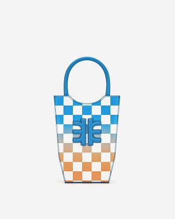 Sac Mobile JW PEI FEI Gradient Checkerboard Women Bleu Orange | FR1351WY