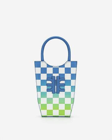 Sac Mobile JW PEI FEI Gradient Checkerboard Women Bleu Vert | FR1352EX
